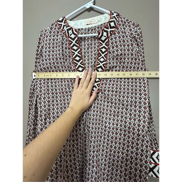 Tory Burch Boho Peasant Collar Lightweight Cotton 70s Pattern Long Sleeve Blouse - Picture 7 of 11